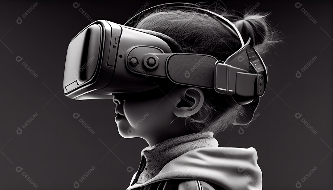 Design de colagem de conceito AI Metaverse com uso de fone de ouvido VR com tecnologia futurista de óculos inteligentes.