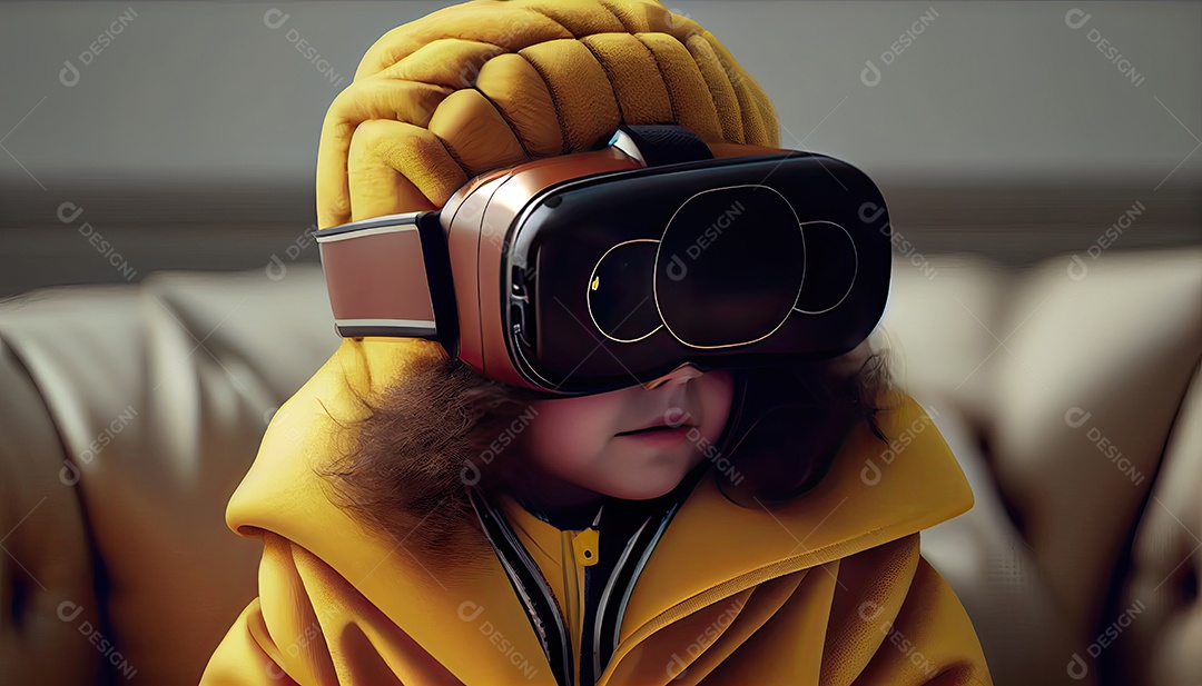 Design de colagem de conceito AI Metaverse com uso de fone de ouvido VR com tecnologia futurista de óculos inteligentes.