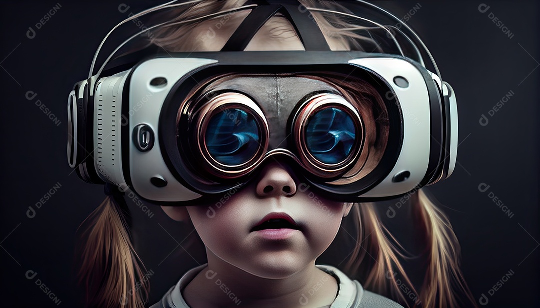 Design de colagem de conceito AI Metaverse com uso de fone de ouvido VR com tecnologia futurista de óculos inteligentes.