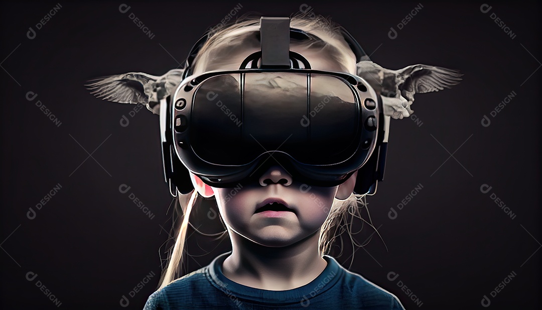 Design de colagem de conceito AI Metaverse com uso de fone de ouvido VR com tecnologia futurista de óculos inteligentes.