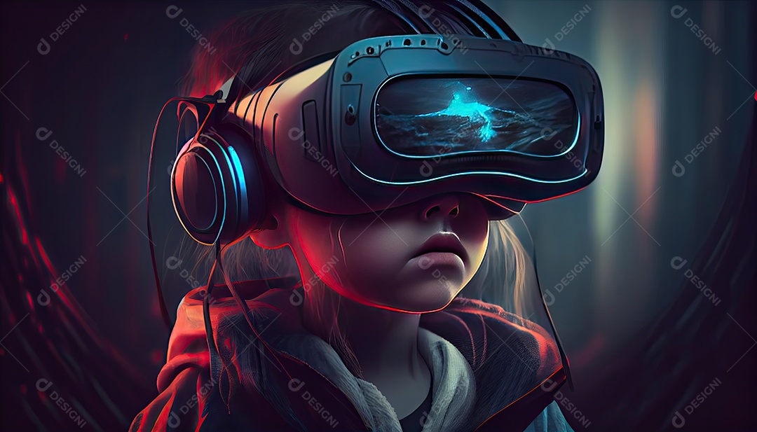 Design de colagem de conceito AI Metaverse com uso de fone de ouvido VR com tecnologia futurista de óculos inteligentes.