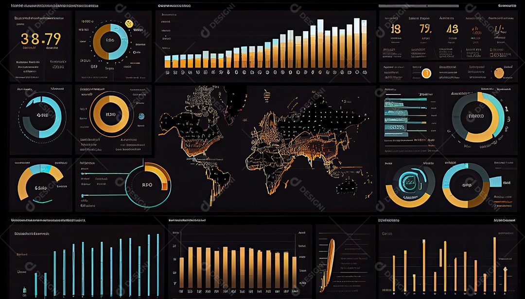 Analista trabalhando no painel de análise de negócios.