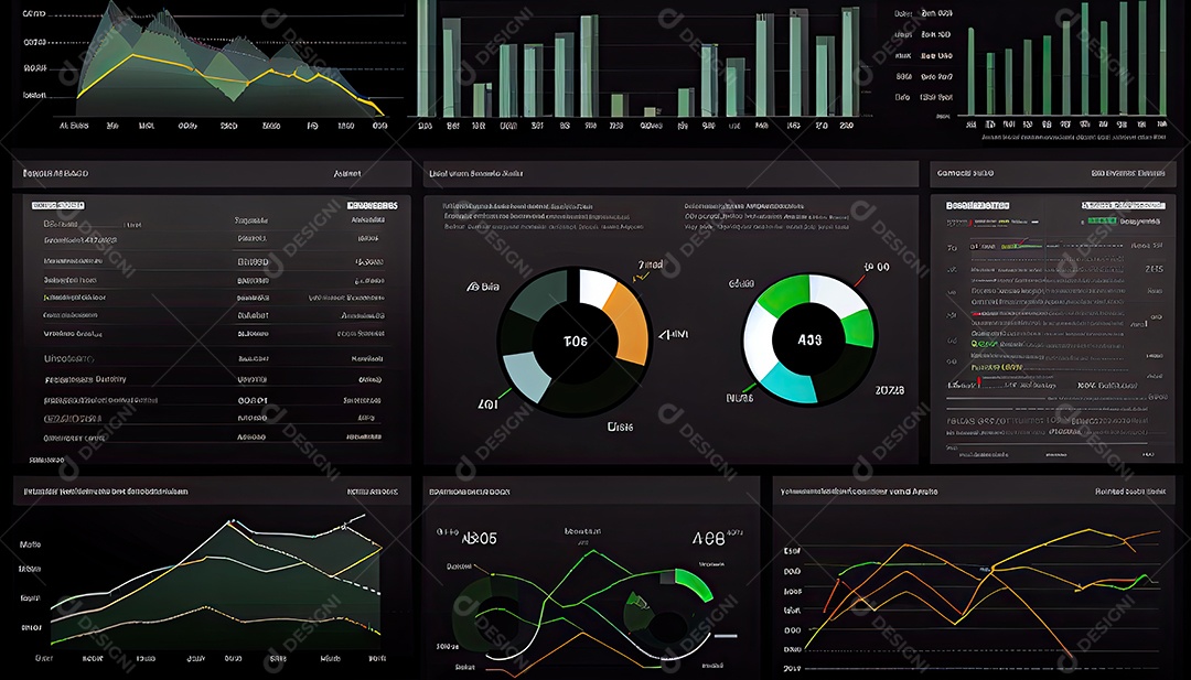 Analista trabalhando no painel de análise de negócios.