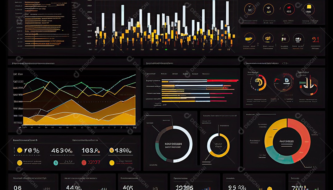 Analista trabalhando no painel de análise de negócios.