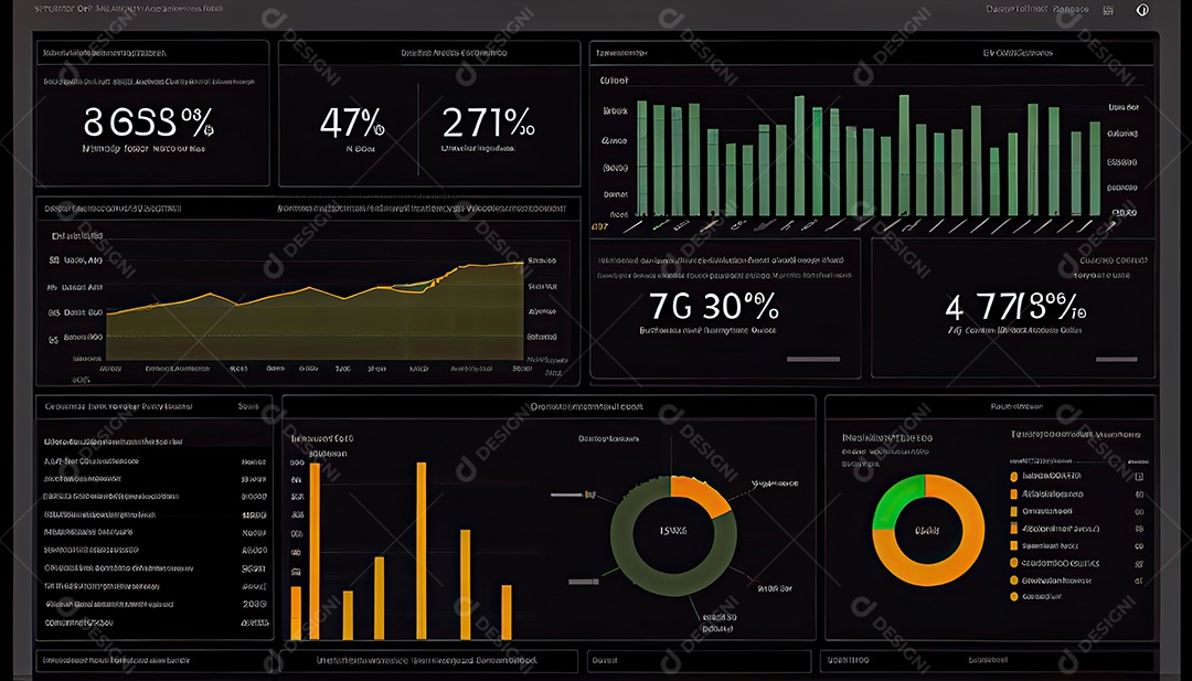 Analista trabalhando no painel de análise de negócios.