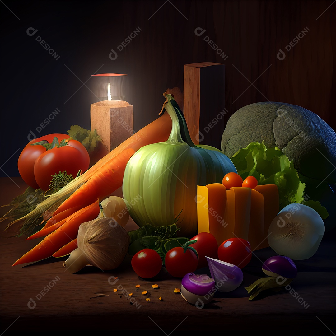 Ilustração de verduras e legumes saudável