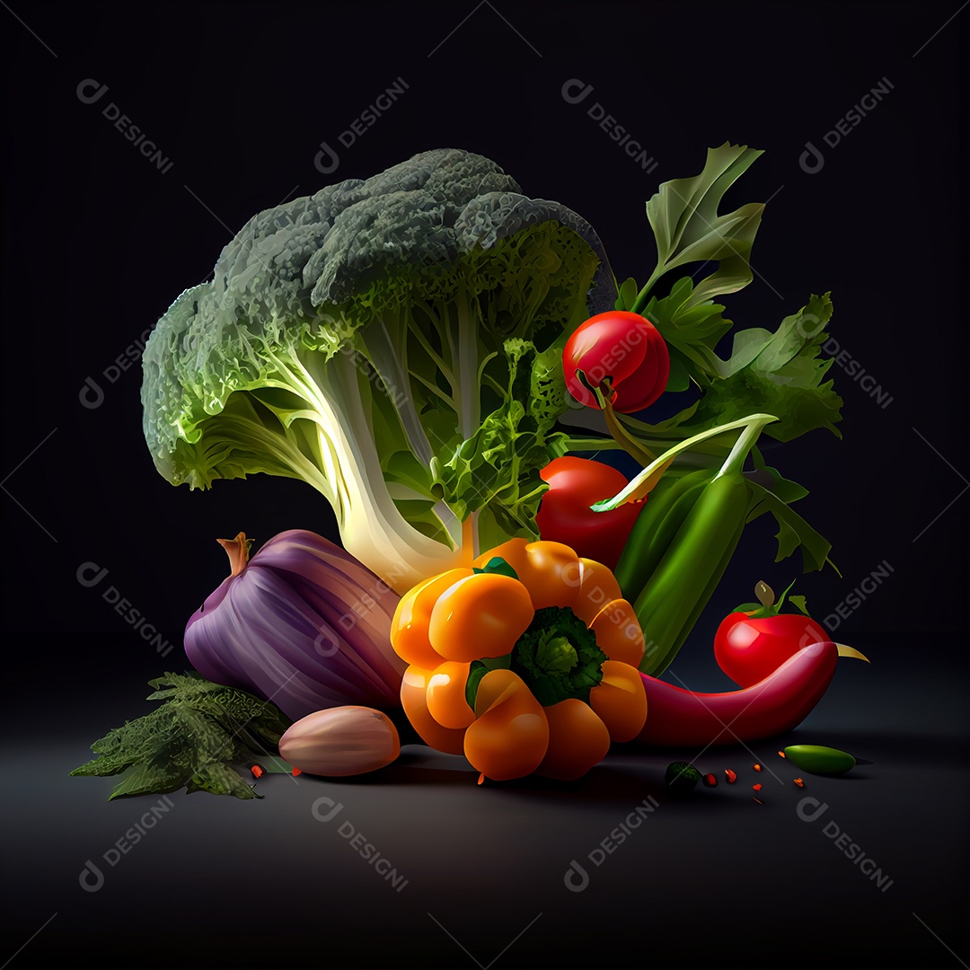 Ilustração de verduras e legumes saudável