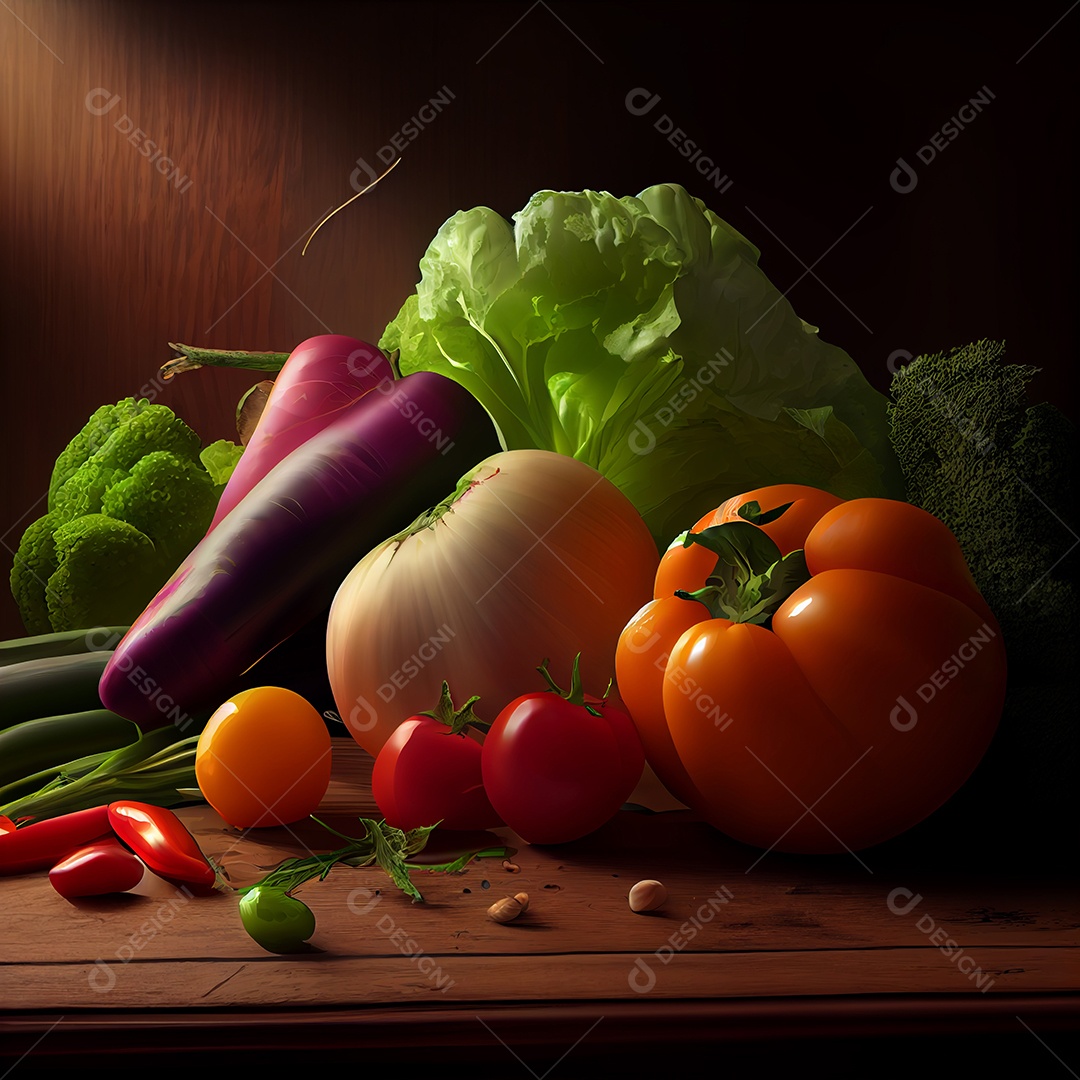 Ilustração de verduras e legumes saudável