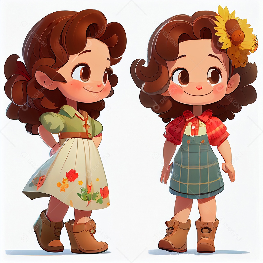 Desenho animado menina caracterizada para festa junina