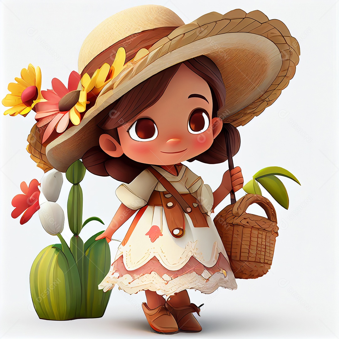 Desenho animado menina caracterizada para festa junina