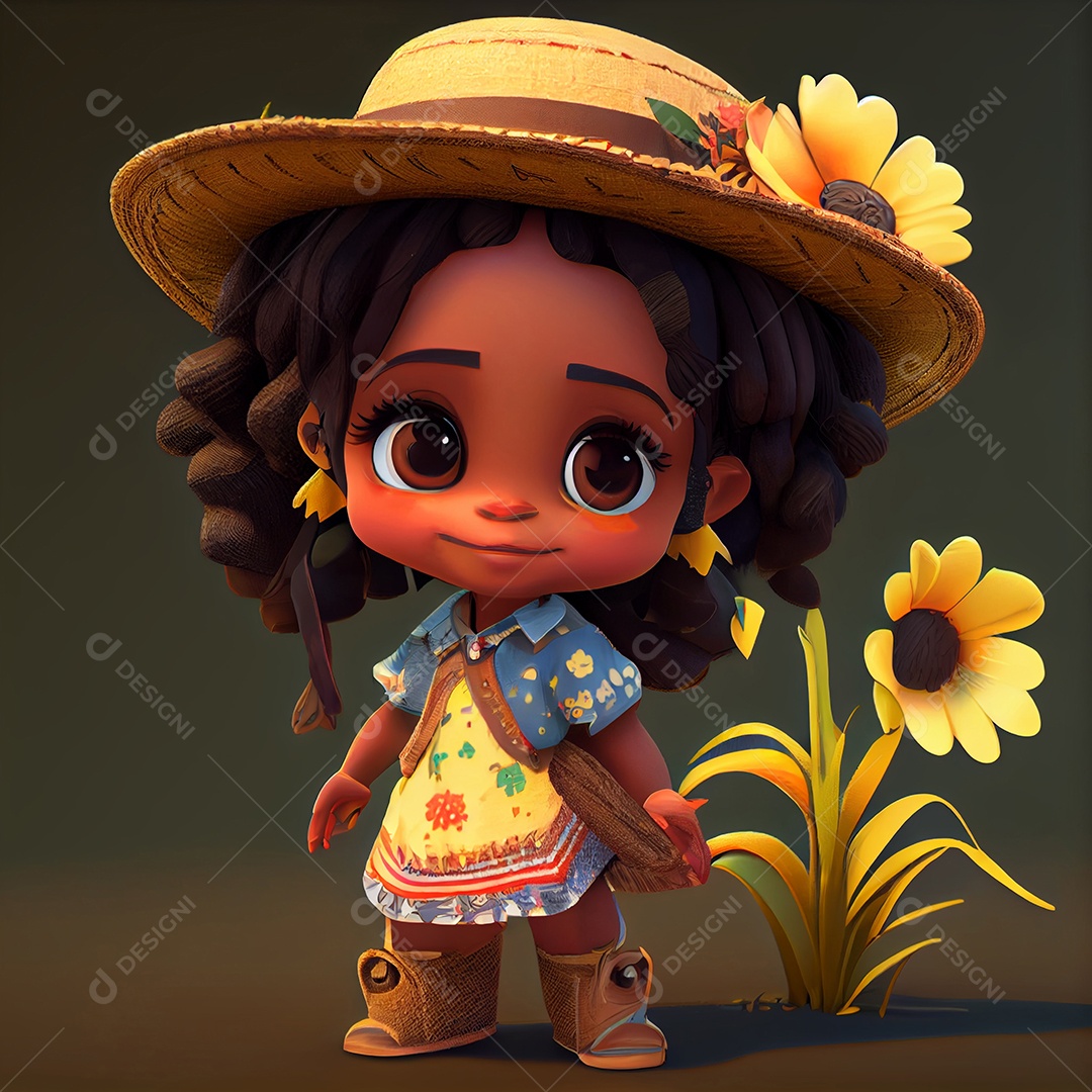 Desenho animado menina caracterizada para festa junina