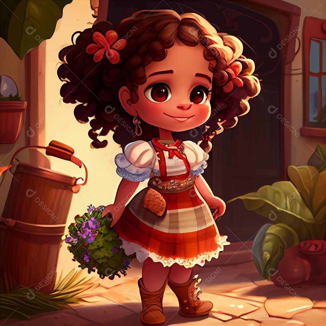 Desenho animado menina caracterizada para festa junina