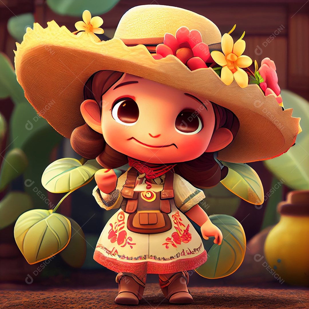 Desenho animado menina caracterizada para festa junina