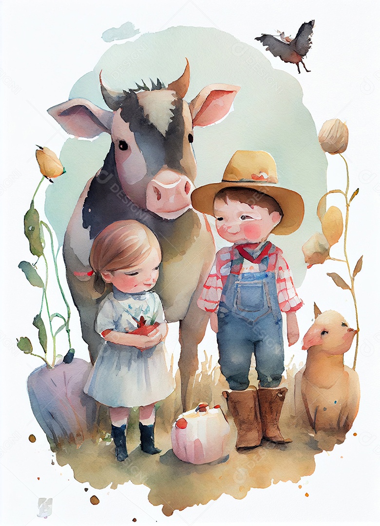 Desenho crianças caracterizadas para festa junina