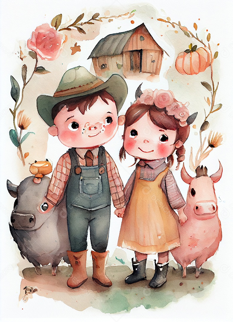 Desenho crianças caracterizadas para festa junina