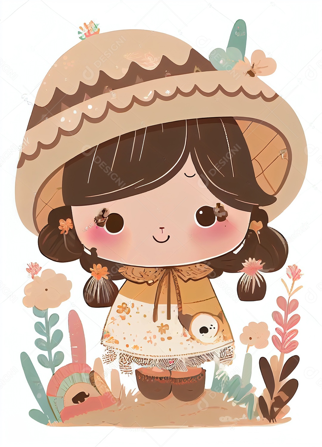 Ilustração menina com traje de festa junina