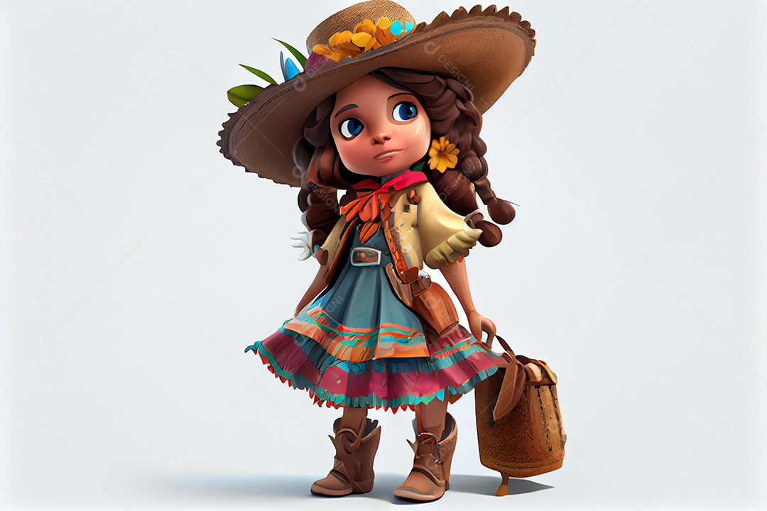 Ilustração menina com roupas de festa junina