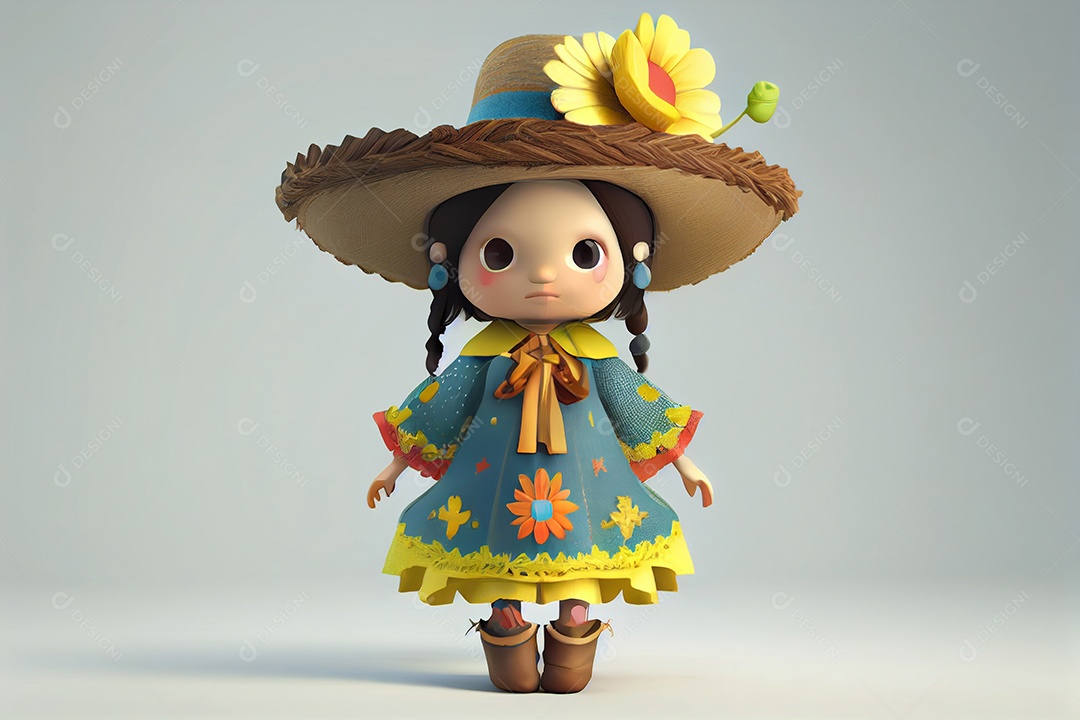 Ilustração menina com roupas de festa junina