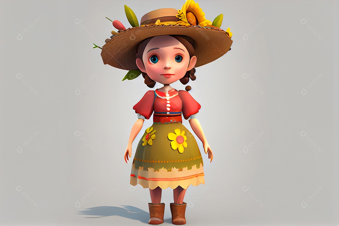 Ilustração menina com roupas de festa junina