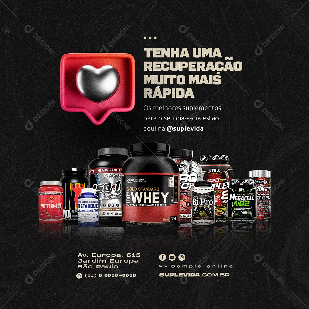 Tenha Uma Recuperação Muito Mais Rápida Loja de Suplementos Social Media PSD Editável