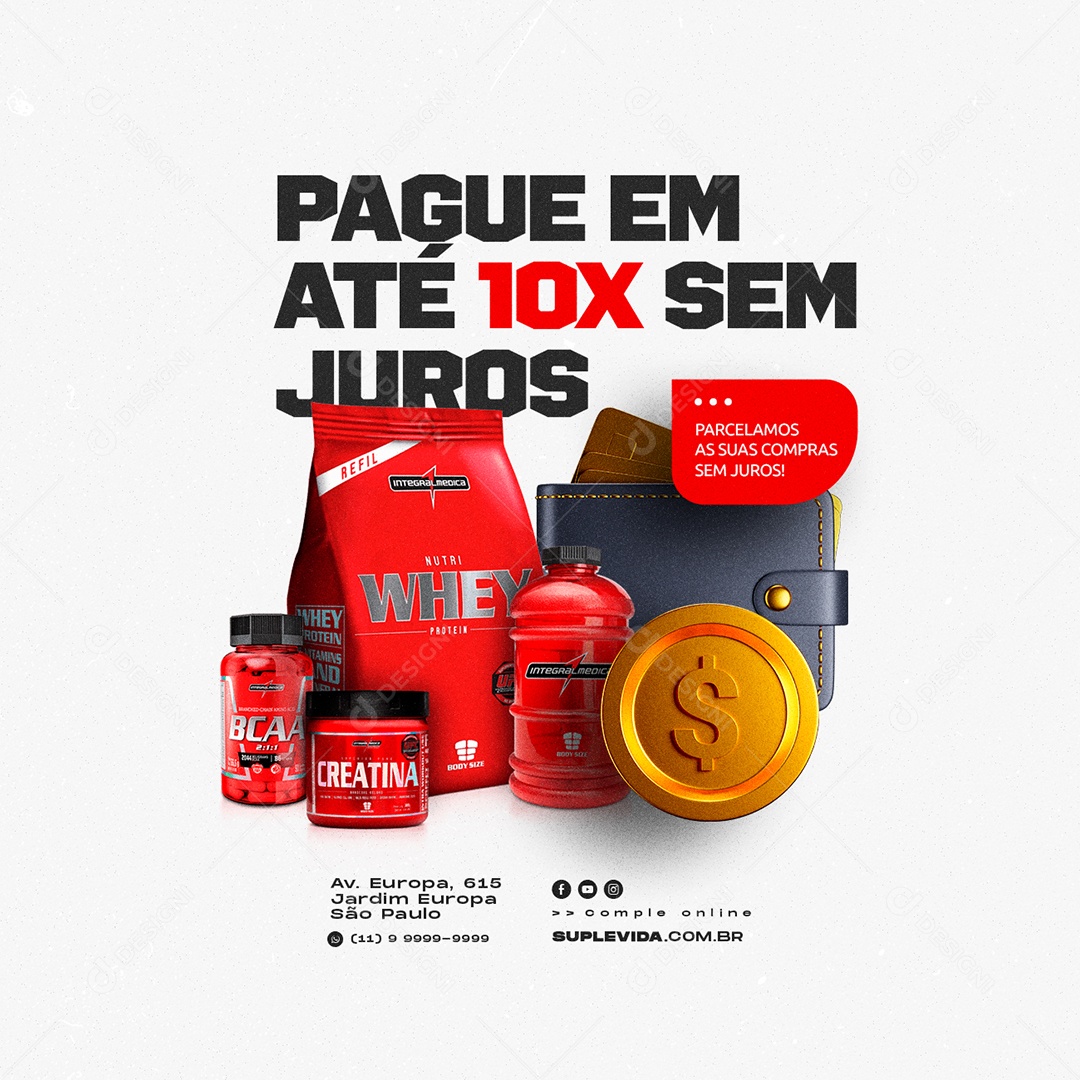 Pague Em Até 10x Sem Juros Loja de Suplementos Social Media PSD Editável