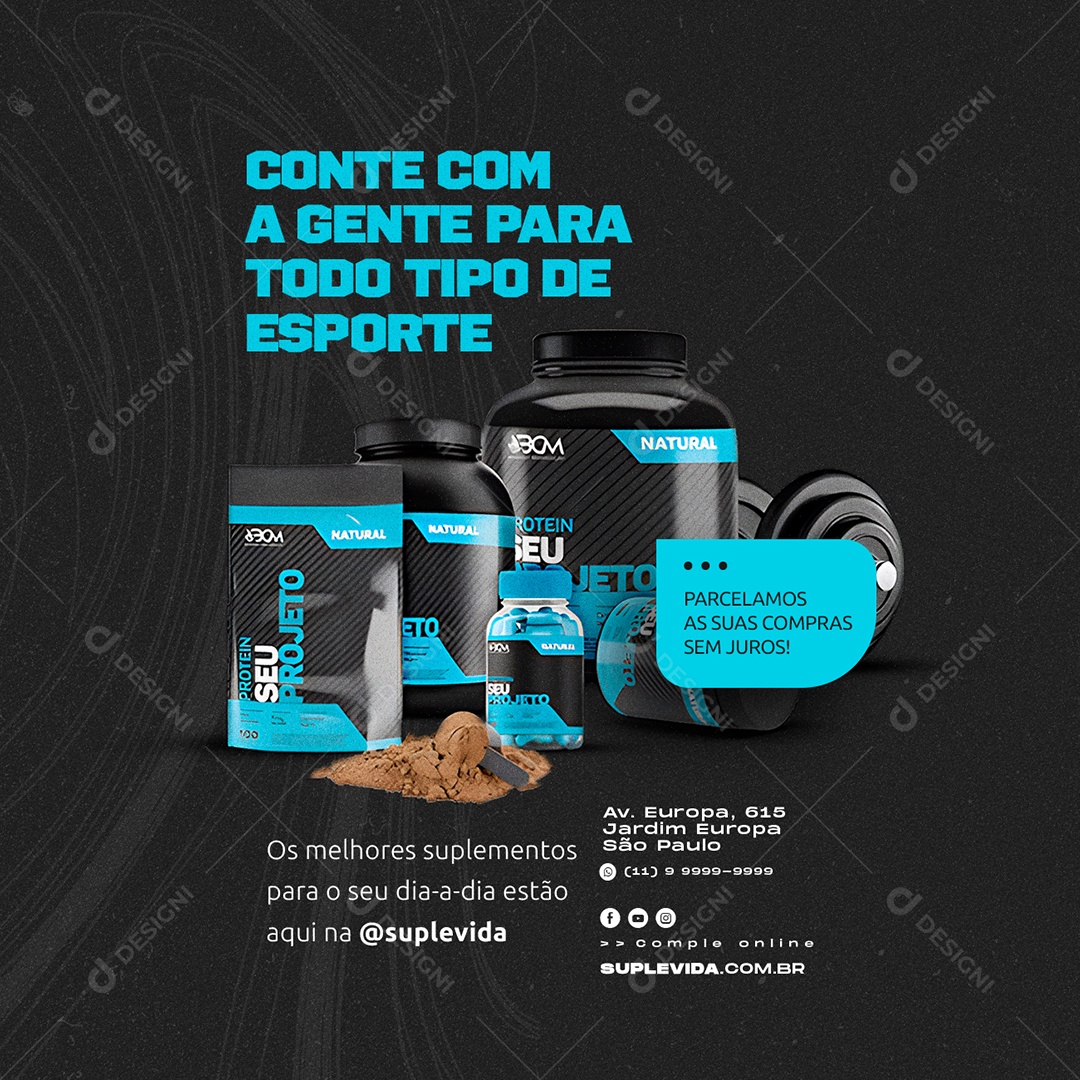 Conte Com A Gente Para Todo Tipo De Esporte Loja de Suplementos Social Media PSD Editável