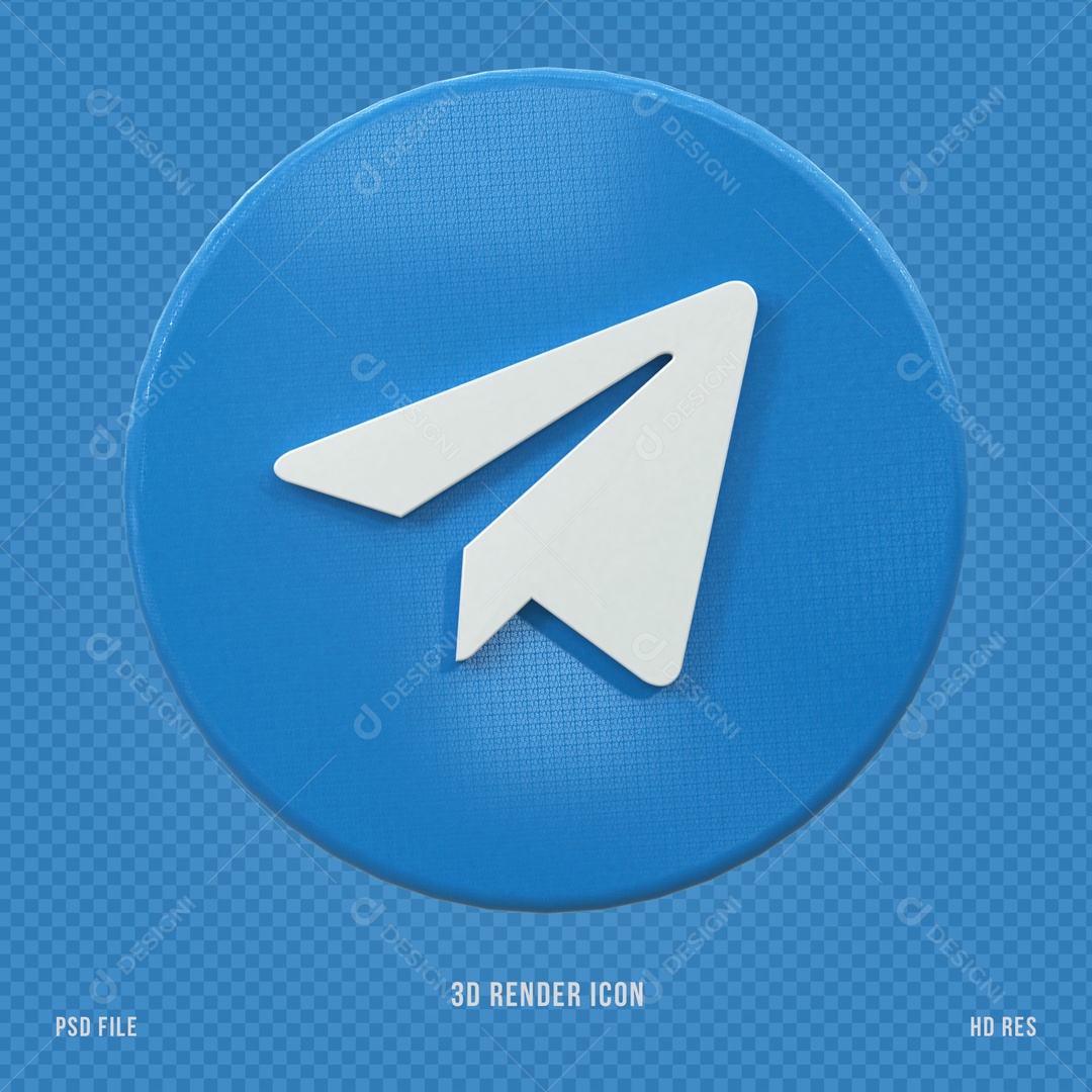 Blue Telegram Circular Icon PSD 3D Element