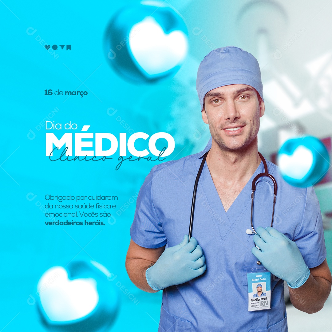 Dia do Médico Clínico Geral 16 de Março Parabéns Pelo seu Dia! Social Media PSD Editável