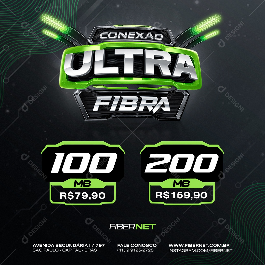 Conexão Ultra Fibra Provedor de Internet Social Media PSD Editável