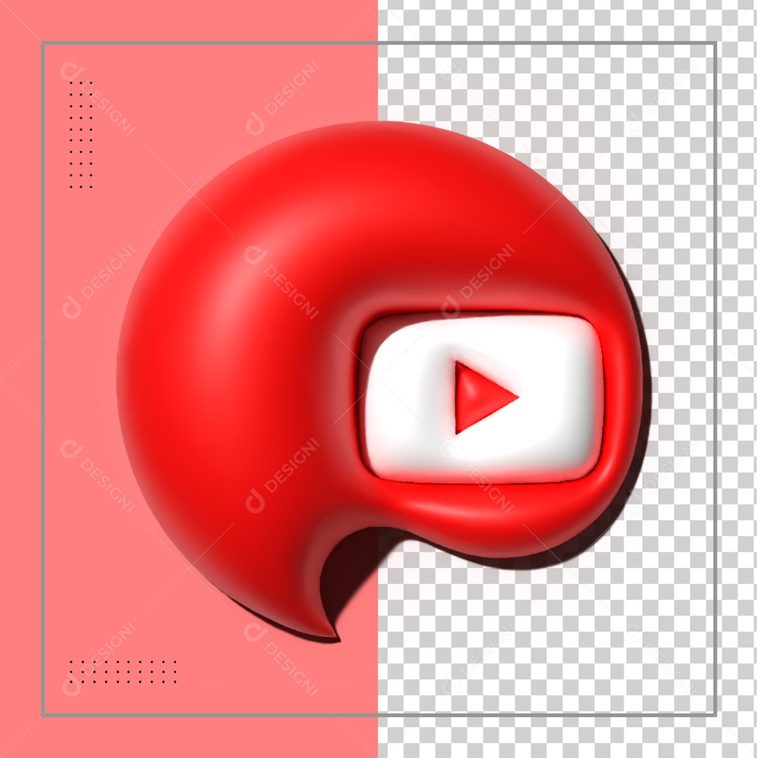 Ícone Vermelho Youtube Elemento 3D PSD