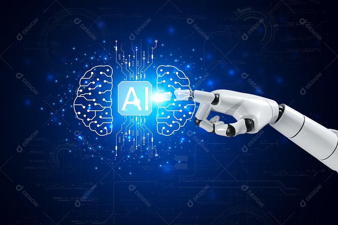 Inteligência artificial. IA de robô inteligente de tecnologia, inteligência artificial por meio de prompt de comando para gerar algo, transformação de tecnologia futurista.