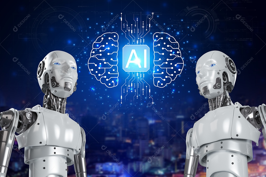 Inteligência artificial. IA de robô inteligente de tecnologia, inteligência artificial por meio de prompt de comando para gerar algo, transformação de tecnologia futurista.