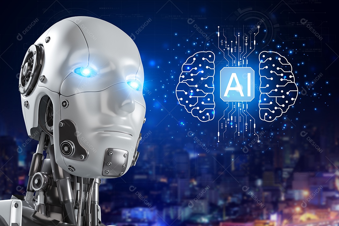 Inteligência artificial. IA de robô inteligente de tecnologia, inteligência artificial por meio de prompt de comando para gerar algo, transformação de tecnologia futurista.