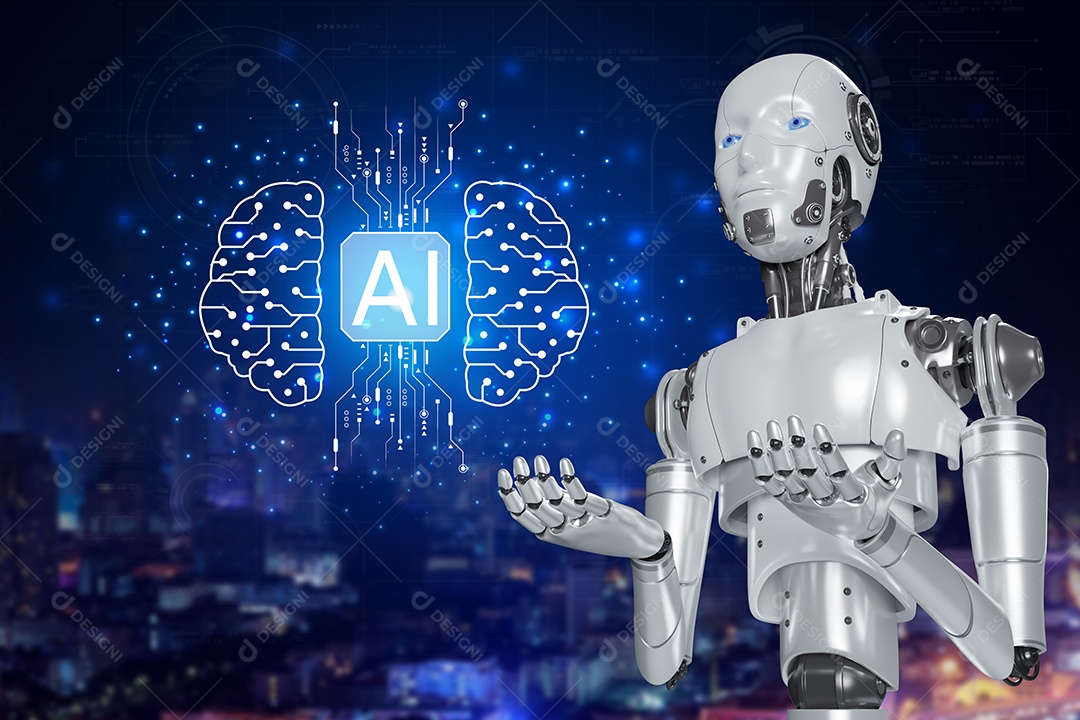 Inteligência artificial. IA de robô inteligente de tecnologia, inteligência artificial por meio de prompt de comando para gerar algo, transformação de tecnologia futurista.