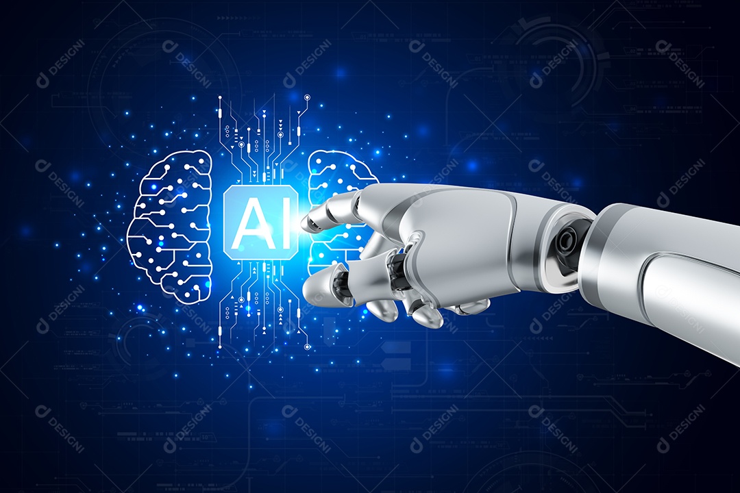 Inteligência artificial. IA de robô inteligente de tecnologia, inteligência artificial por meio de prompt de comando para gerar algo, transformação de tecnologia futurista.