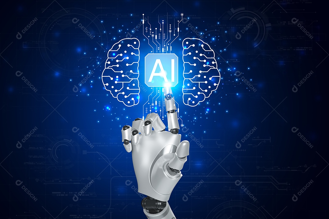 Inteligência artificial. IA de robô inteligente de tecnologia, inteligência artificial por meio de prompt de comando para gerar algo, transformação de tecnologia futurista.