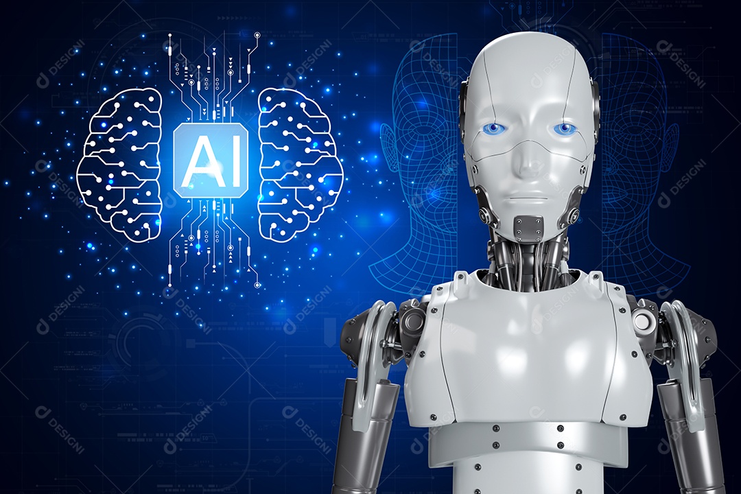 Inteligência artificial. IA de robô inteligente de tecnologia, inteligência artificial por meio de prompt de comando para gerar algo, transformação de tecnologia futurista.