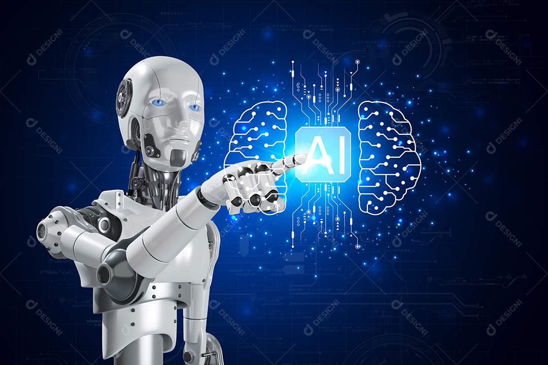 Inteligência artificial. IA de robô inteligente de tecnologia, inteligência artificial por meio de prompt de comando para gerar algo, transformação de tecnologia futurista.