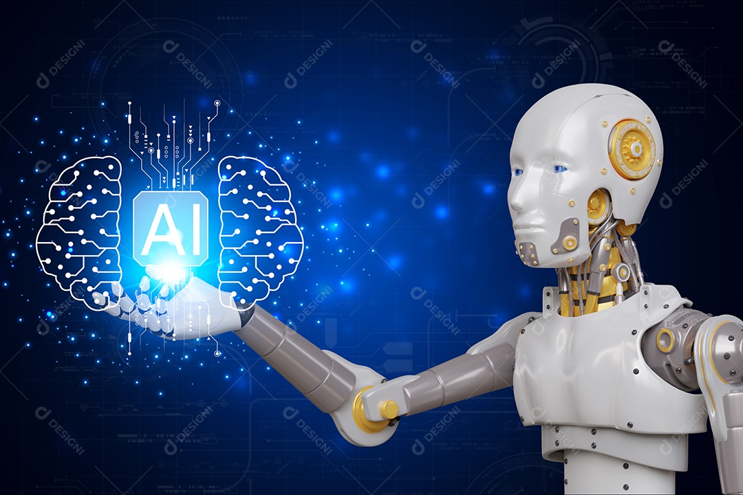 Inteligência artificial. IA de robô inteligente de tecnologia, inteligência artificial por meio de prompt de comando para gerar algo, transformação de tecnologia futurista.