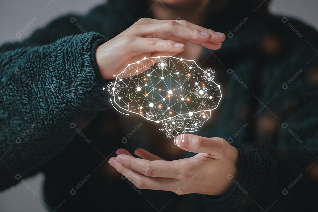 Inteligência artificial. homem usando tecnologia inteligente robô AI, inteligência artificial por entrar no prompt de comando para gerar algo, transformação de tecnologia futurista.