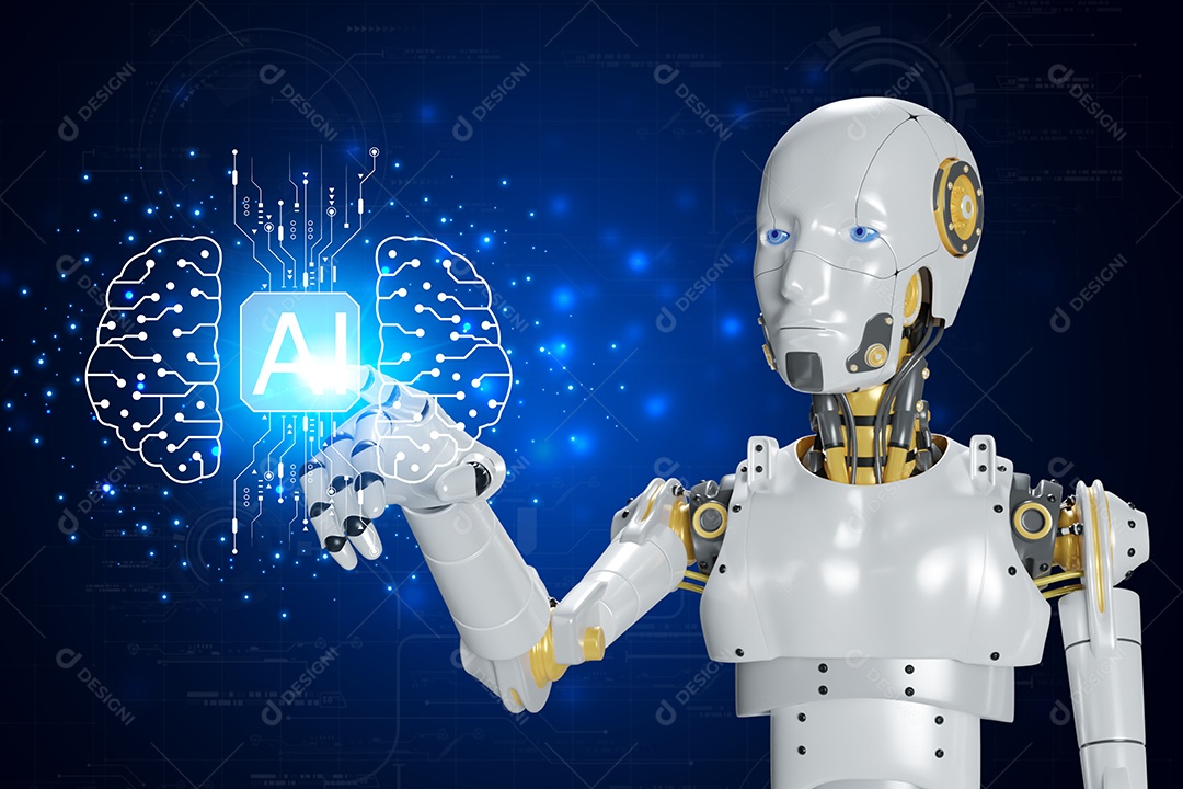 Inteligência artificial. IA de robô inteligente de tecnologia, inteligência artificial por meio de prompt de comando para gerar algo, transformação de tecnologia futurista.