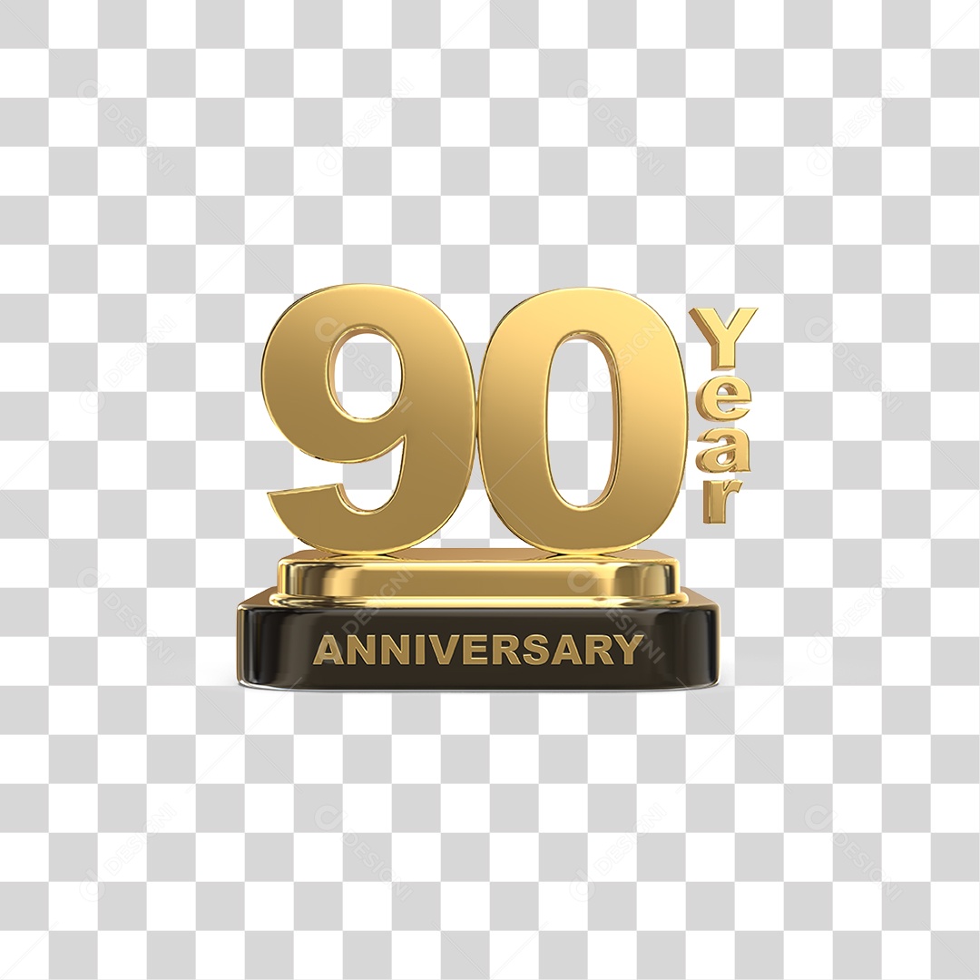 Podium de 90 Anos Aniversário Dourados PNG Transparente