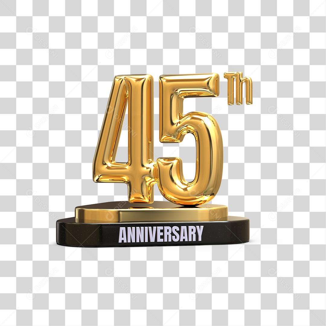 Podium de 45 Anos Aniversário Dourados PNG Transparente