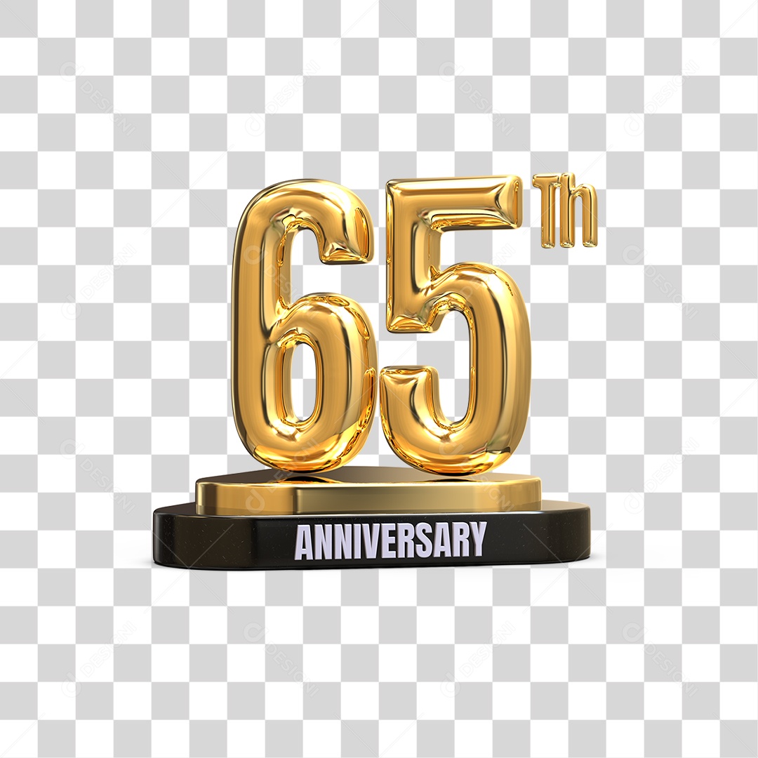 Podium de 65 Anos Aniversário Dourados PNG Transparente