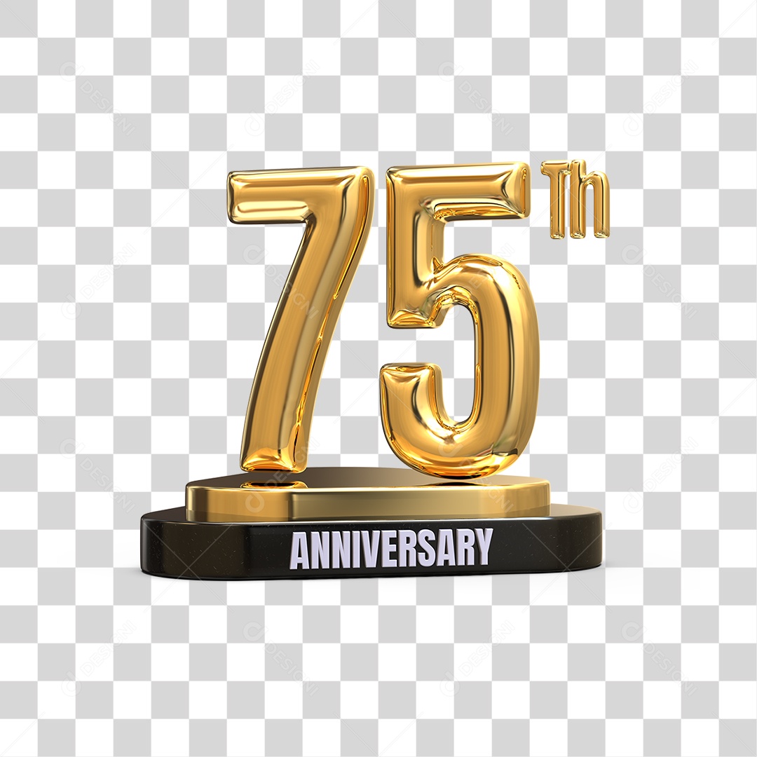Podium de 75  Anos Aniversário Dourados PNG Transparente