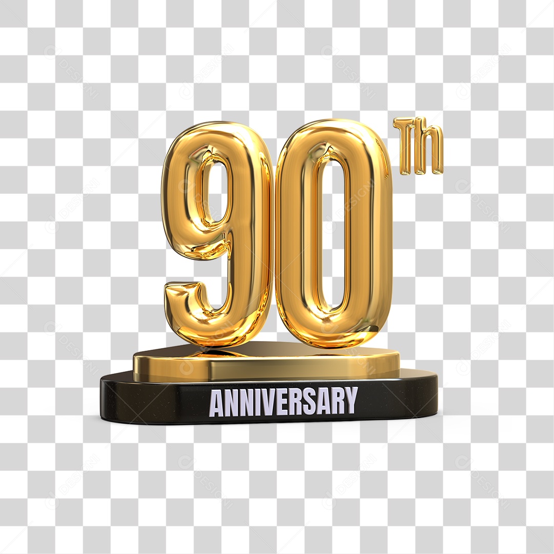 Podium de 90 Anos Aniversário Dourados PNG Transparente