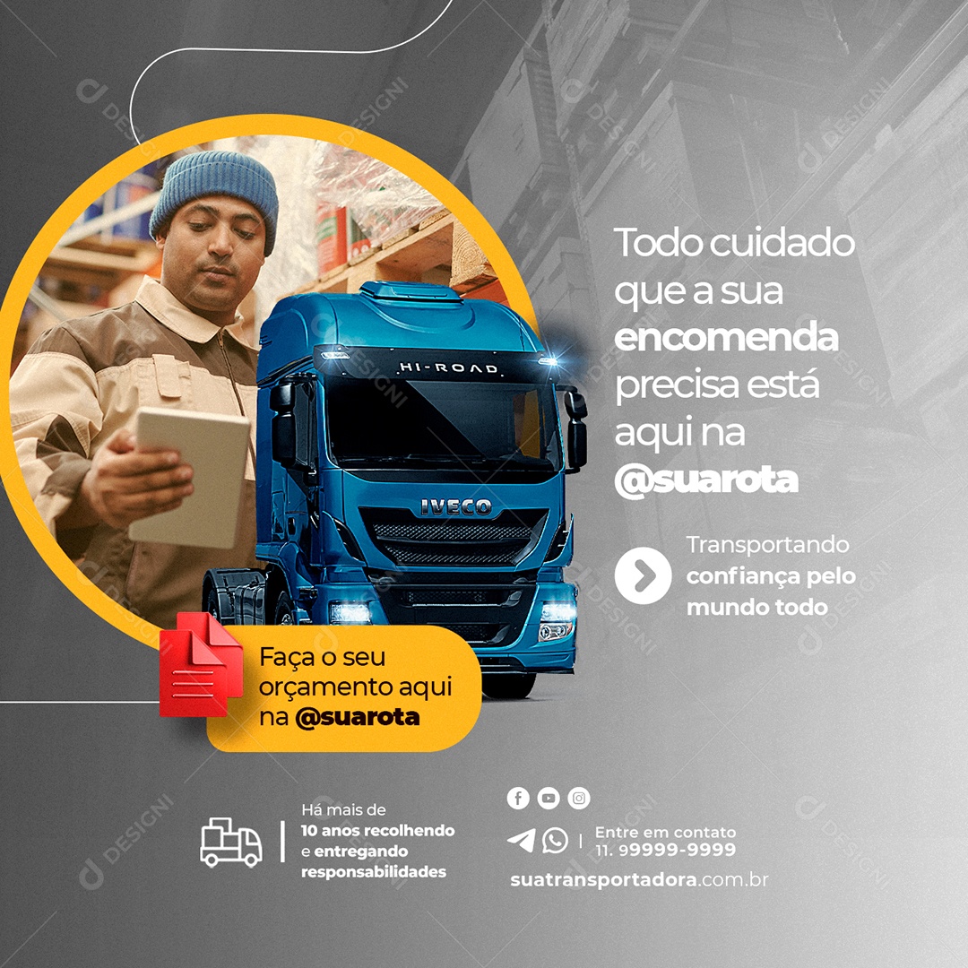 Todo Cuidado Que A Sua Encomenda Precisa Está Aqui Na Transportadora Social Media PSD Editável