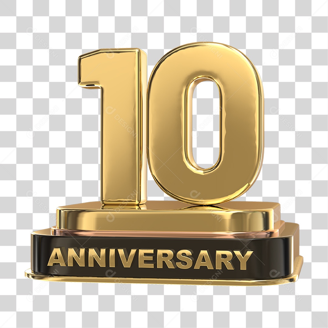 Podium de 10 Anos Aniversário Dourados PNG Transparente