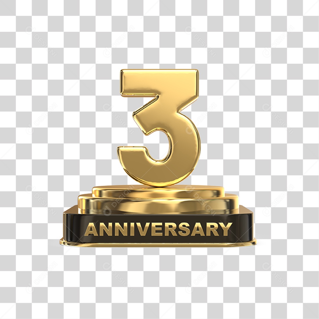Podium de 3 Anos Aniversário Dourados PNG Transparente