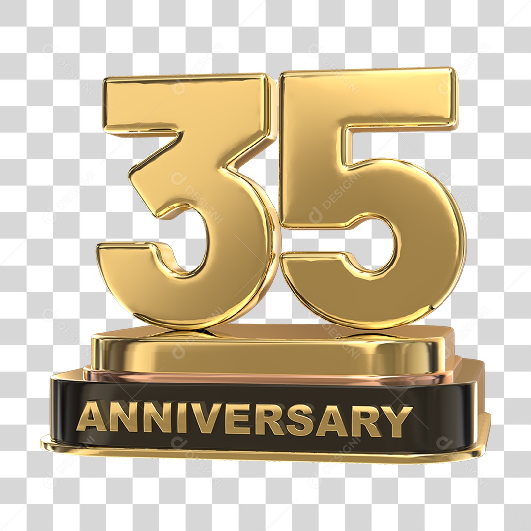 Podium de 35 Anos Aniversário Dourados PNG Transparente